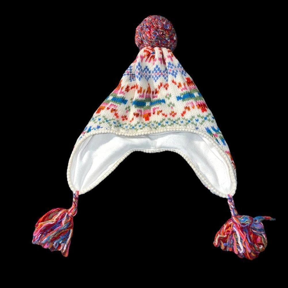 Gap kids lambs wool and fleece kids stocking hat with pom pom tassels. Kids L/XL